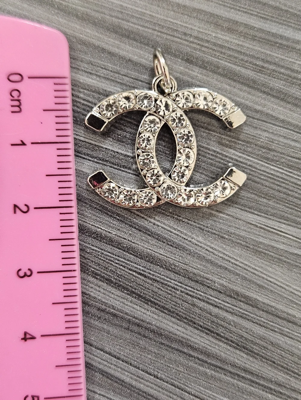 Chanel Stamped Replacement Pull Crystal-Embellished Double C Pendant In Silver